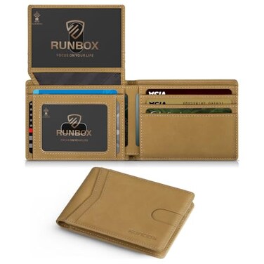 RUNBOX Wallet for Men Slim RFID Leather Mens Bifold Wallets 2 ID Window With Gift Box Mens Accessories