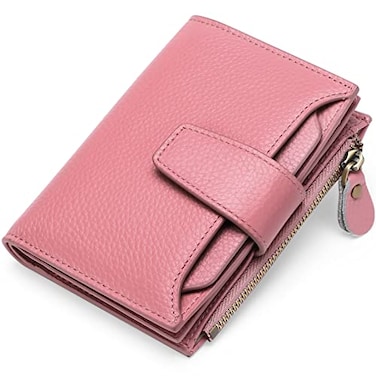 FALAN MULE Womens Genuine Leather Wallet Compact Size RFID Blocking 14 Slots 2 Zippered Pockets 2 Bill Compartments Includes Coin Pouch Card Holders AYLichee Pink