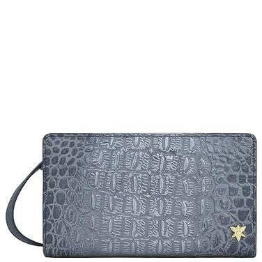 Anuschka Womens Original HandPainted Genuine Leather RFID Blocking Organizer Wallet Croco Embossed Silver Gray