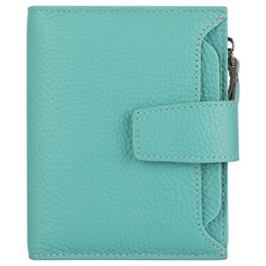 Lavemi Small Compact Women Wallet RFID Blocking Genuine Leather Bifold Purse with ID WindowsPebbled Tiffany Blue