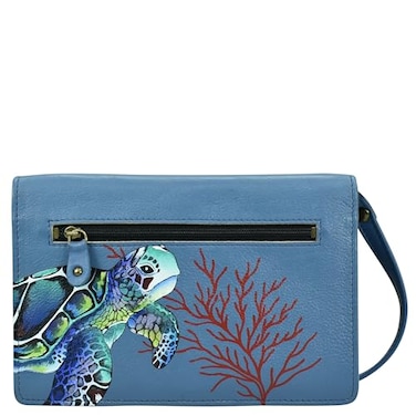 Anna by Anuschka Hand Painted Womens Genuine Leather Organizer Wallet On a StringTurtle Reef Sapphire