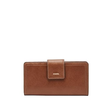 Fossil Womens Wallet Logan Leather Wallet RFID Blocking Tab Clutch Brown