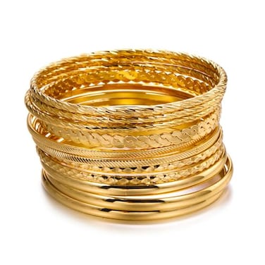 RINTOLER 12Pcs Gold Bangles for Women Multi Layer Stackable Textured Gold Bracelets Boho Jewelrys Set