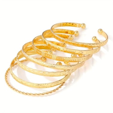 RINTOLER 7Pcs Gold Bangle Bracelets Set for Women Multi Layer Stackable Textured Bracelets Indian Cuff Bangles Boho Jewelry Set 7pc gold