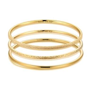 Kainier 3 PCS 14K Gold Plated Bangle Bracelets 3mm Elegant Thin Round Bangles for Women Stackable Solid Bracelets Sets Ideal Gift for Love