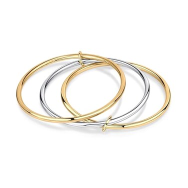 NOKMIT Triple Interlocked Stackable Bangle Bracelets for Women 3Pack TwoTone High Polished Stainless Steel Bangle Set Classic Plain Thin NonTarnish GoldSilver 85 inch