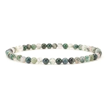 Cherry Tree Collection Small Medium Large Sizes Gemstone Beaded Bracelets For Women and Men 4mm Round Beads Moss Agate Medium
