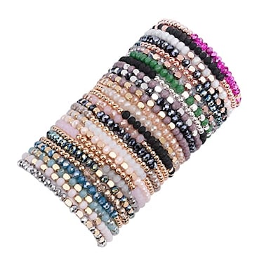 WAINIS 2728Pcs Delicate Boho Beaded Bracelet Multi Layer Versatile Statement Bracelets Stackable stretch Cuff Sparkly Glass Crystal Beads bracelets