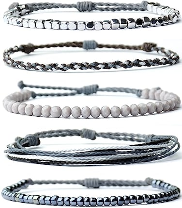 Mezcla Vida Waterproof Rope String Beaded Bracelets Set of 5 Stackable Bracelets For womens bracelets trendy pack Mixed Grey