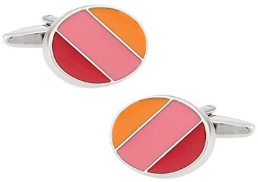 Cuff-Daddy CuffDaddy Stylish Enamel Orange Pink Red Oval Cufflinks with Presentation Box
