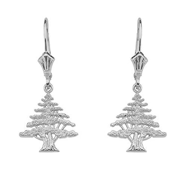 Claddagh Gold Lebanese Cedar Tree Dangle Earrings in Textured Sterling Silver