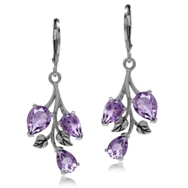 Silvershake 466ct Genuine Amethyst 925 Sterling Silver Leaf Leverback Dangle Earrings