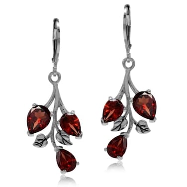 Silvershake 57ct Natural Garnet 925 Sterling Silver Leaf Leverback Dangle Earrings
