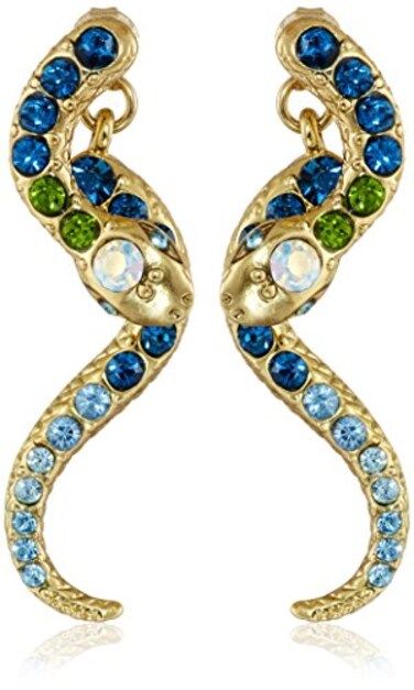 Betsey Johnson Pave Crystal Snake Front Back Linear Earrings