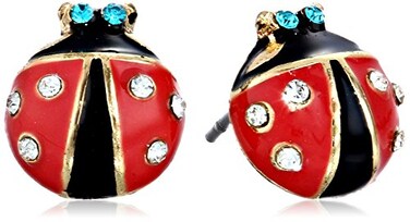 Betsey Johnson Red Black Ladybug Stud Earrings
