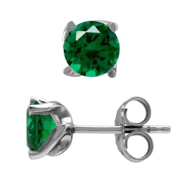 Silvershake 15 Ct 6MM Created Nano Green Emerald Gemstone 925 Sterling Silver Stud Earrings