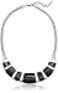 Nine West SilverTone and Black Agate 16 Frontal Necklace 16 2 Extender