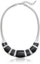 Nine West SilverTone and Black Agate 16 Frontal Necklace 16 2 Extender