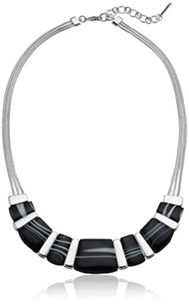 Nine West SilverTone and Black Agate 16 Frontal Necklace 16 2 Extender