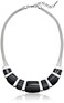 Nine West SilverTone and Black Agate 16 Frontal Necklace 16 2 Extender