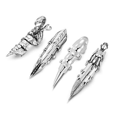 Jovivi Mens Jewelry Double Loop Activity Ring Armor Shape Punk Style Ring4pcs