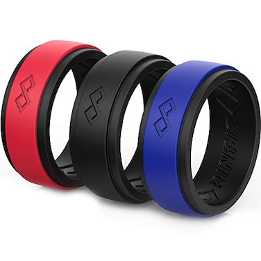 Rinfit Silicone Rings for Men 9mm Wide 2mm Thick Mens Rubber Wedding Bands Infinity Ring with 2 Layers Pack R Size 10