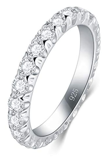 BORUO 925 Sterling Silver Ring Cubic Zirconia CZ Wedding Band Stackable Ring 3mm Size 6