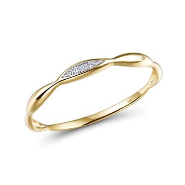 Santuzza 10K Yellow Solid Gold Genuine Diamond Dainty Twisted Stacking Ring for Women 6