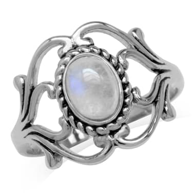 Silvershake Natural Moonstone 925 Sterling Silver Victorian Style Rope Ring Size 55