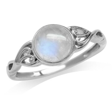 Silvershake 7mm Natural Moonstone 925 Sterling Silver Victorian Style Solitaire Ring Size 4