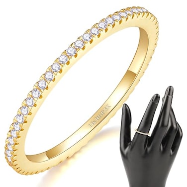 MINDDHA Gold Vermail RingsGold Cubic Zirconia Rings for WomenWedding Band Stackable Eternity Band 15mm Band Size 9