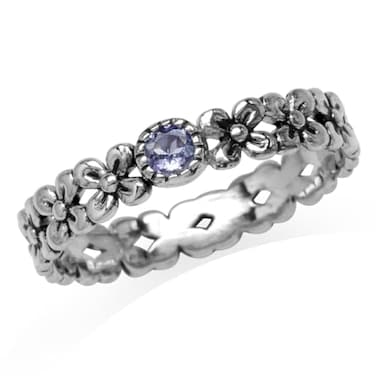 Silvershake Petite Genuine Tanzanite 925 Sterling Silver Flower Stack Stackable Eternity Ring Size 5
