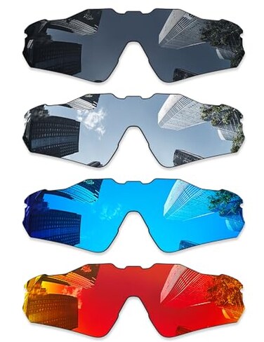 Combine8 4 Pieces Ploarized Replacement Lenses for Oakley Radar EV Path OO9208Radar EV Path Asian Fit AF OO9275 Sunglass Black Silver Titanium Ice Blue Fire Red