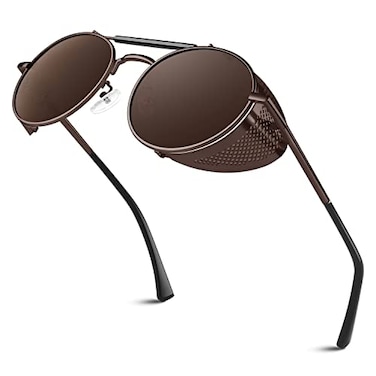 Sunier Retro Round Polarized Steampunk Sunglasses Men Women Side Shield Goggles Gothic S92ADVANCED POLARIZED