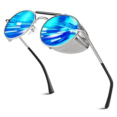 Sunier Retro Round Polarized Steampunk Sunglasses Men Women Side Shield Goggles Gothic S92ADVANCED POLARIZED