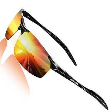 ROCKNIGHT Polarized Rectangular Sunglasses for Men Driving UV400 Protection Lightweight AlMg Frame