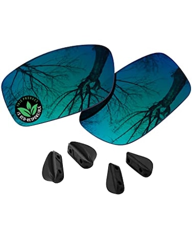 Raydi Polycarbonate Replacement Lenses Nosepads for Oakley Fives Squared Rectangular Sunglasses Emerald Green Mirror Polarized