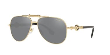Versace Unisex Sunglasses Gold Frame Polarized Grey Mirror Silver Lenses 59MM