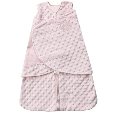 HALO Sleepsack Swaddle Plush Dot Velboa 3Way Adjustable Swaddle Blanket TOG 30 for Cool Climates Pink Newborn 03 Months