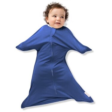 SleepingBaby ZipadeeZip Transition Swaddle Cozy Baby Swaddle Blanket with Zipper Convenience Roomy Wearable Blanket for Easy Diaper Changes Classic Navy Medium 612 Month