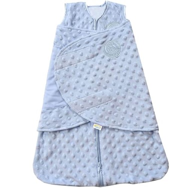 HALO Sleepsack Swaddle Plush Dot Velboa 3Way Adjustable Swaddle Blanket TOG 30 for Cool Climates Blue Newborn 03 Months