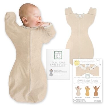 SwaddleDesigns Transitional Swaddle Sack Arms Up HalfLength Sleeves Mitten Cuffs Most Gradual Transition Swaddle for Newborns to Baby Sleep Sack Small 03 Month 614 lb Heathered Oatmeal