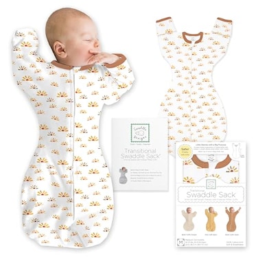 SwaddleDesigns Transitional Swaddle Sack Arms Up HalfLength Sleeves Mitten Cuffs Swaddle for Newborn Transition to Baby Sleep Sack Wearable Blanket Small 03 mo 614 lb Watercolor Sunny Days