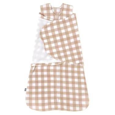 HALO MicroFleece Sleepsack Swaddle 3Way Adjustable Swaddle Blanket for Newborn and Infants TOG 30 for Cold Climates Hip Healthy Gingham Tan Newborn 03 Months