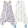 Nivolltha 2 Pack Super Soft 05 TOG Sleep Sack with Legs 100 Organic Cotton Side Open Toddler Sleep Sack with Feet Bear Bluebell Size L