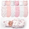 Ramede 6 Pack Preemie Swaddle Blanket with Hats Sleep Swaddle for Baby Boy Girl Preemie Newborn Sacks Soft Cotton WearableBearPink