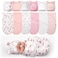 Ramede 6 Pack Preemie Swaddle Blanket with Hats Sleep Swaddle for Baby Boy Girl Preemie Newborn Sacks Soft Cotton WearableBearPink