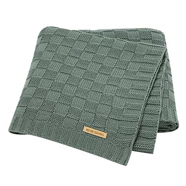 LAWKUL Green Baby Blankets Knitted Cable Babe Blanket Soft Airy Newborn Infant Receiving Swaddle Boy Girl Stroller 40x30