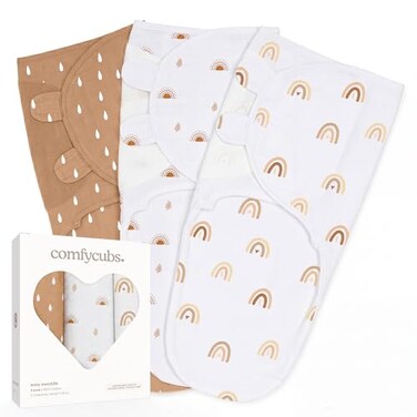 Comfy Cubs Easy Swaddle Blanket 3 Pack 100 Cotton Newborn Wrap Small for 03 Months Infants Breathable and Durable Sleep Sack for Babies Rainbow Bohemian