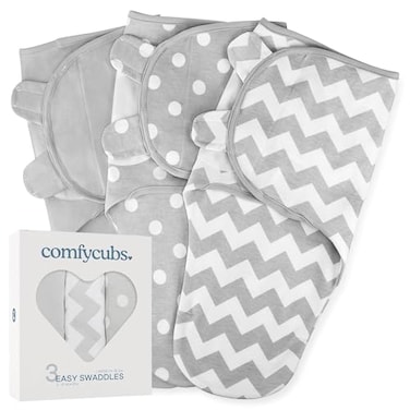Comfy Cubs Easy Swaddle Blanket 3 Pack 100 Cotton Newborn Wrap Large for 36 Months Infants Breathable and Durable Sleep Sack for Babies Grey